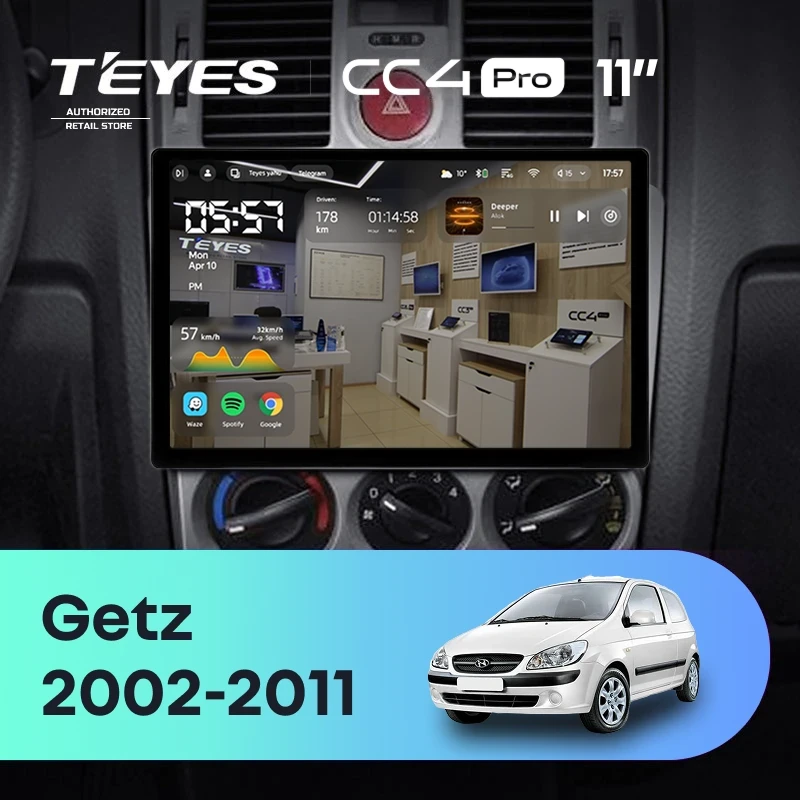 Штатная магнитола Teyes CC4 Pro 8/128 Hyundai Getz (2002-2011) F2 (11")