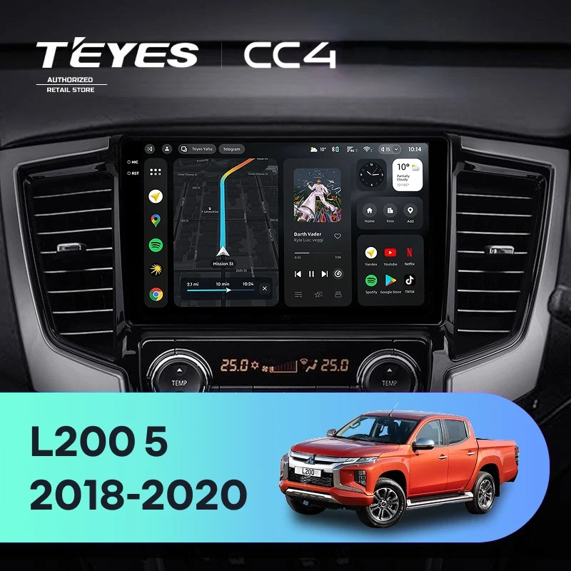 Штатная магнитола Teyes CC4 8/128 Mitsubishi L200 5 (2018-2020) F2 Правый руль