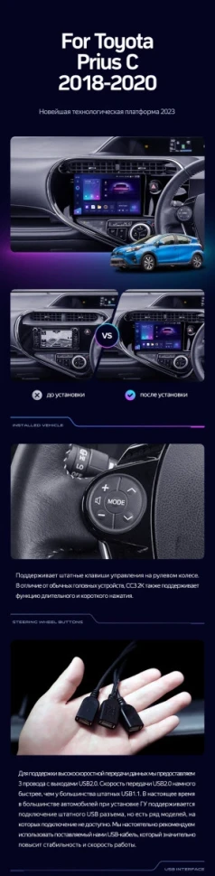 Штатная магнитола Teyes CC3 4/32 Toyota Prius C (2018-2020) Правый руль