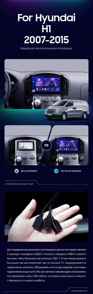 Штатная магнитола Teyes CC3 2K 360 6/128 Hyundai H1 TQ (2007-2015) F1