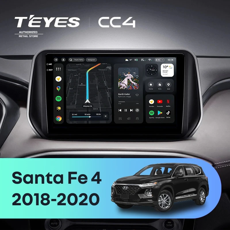 Штатная магнитола Teyes CC4 6/64 Hyundai Santa Fe 4 (2018-2020)