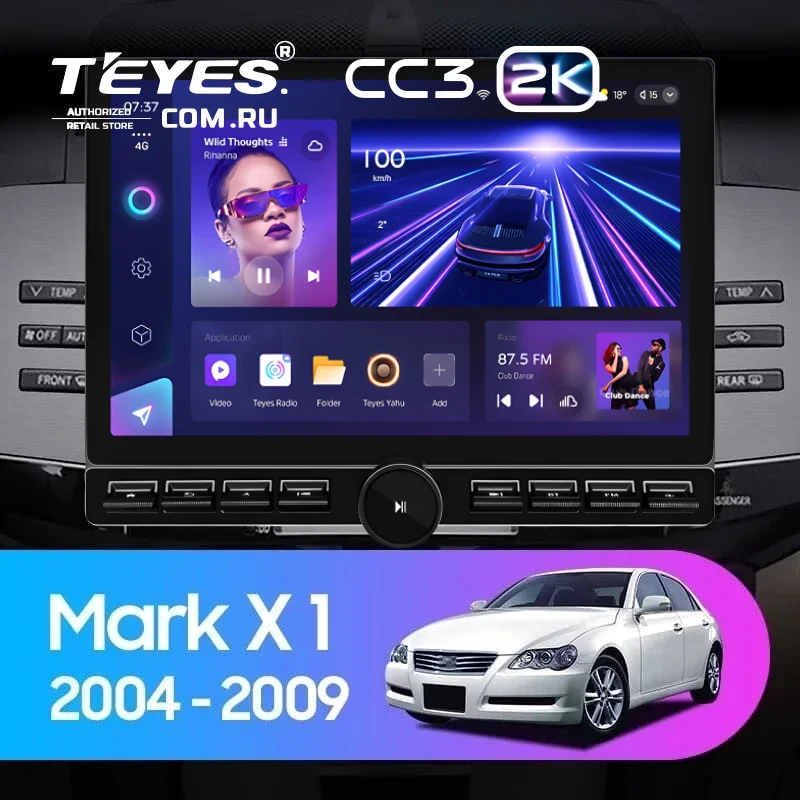 Штатная магнитола Teyes CC3 2K 6/128 Toyota Mark X X120 (2004-2009) Правый руль (13" с кнопками)