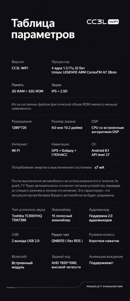 Штатная магнитола Teyes CC3L WiFi 2/32 Hyundai ix55 (2006-2015)