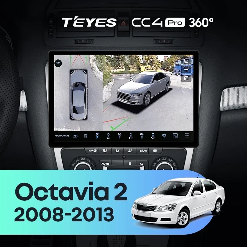 Штатная магнитола Teyes CC4 Pro 360 12/256 Skoda Octavia 2 A5 (2008-2013) Серая (11")