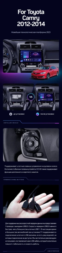 Штатная магнитола Teyes CC3 4/32 Toyota Camry 7 XV 50 55 (2012-2014) Америка