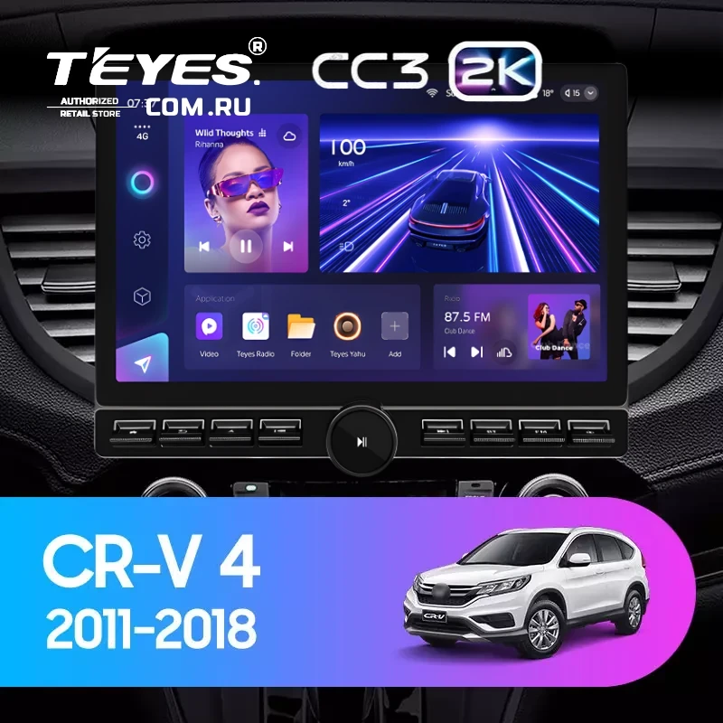 Штатная магнитола Teyes CC3 2K 6/128 Honda CR-V 4 RM RE (2011-2018) Тип-B (13" с кнопками) 9 inch