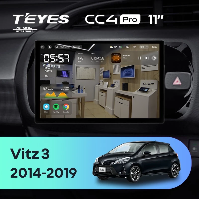 Штатная магнитола Teyes CC4 Pro 12/256 Toyota Vitz III XP130 (2014-2019) Правый руль (11")