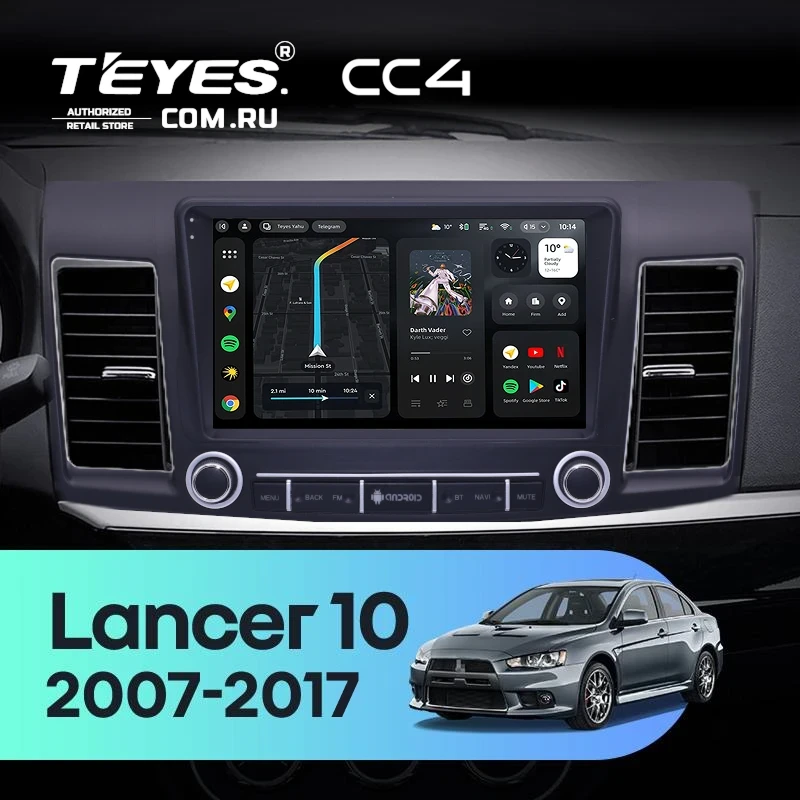 Штатная магнитола Teyes CC4 6/64 Mitsubishi Lancer 10 (2007-2017) F3 с кнопками Тип-A